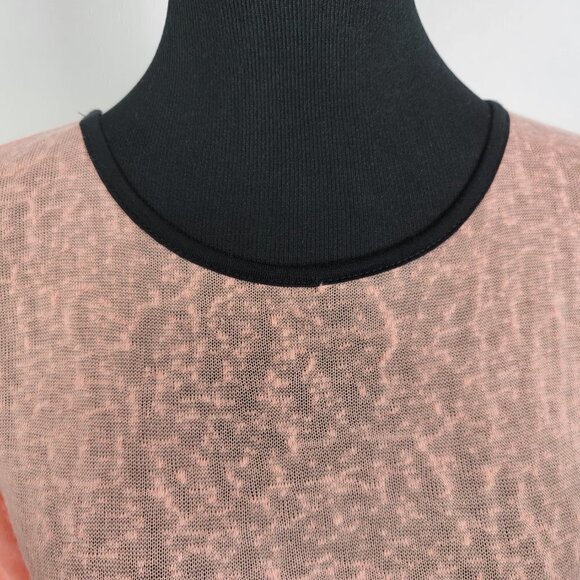 J Mode Orange Black Knit Top Round Neck 3/4 Sleeve Button Back Burnout Stretch S - Picture 2 of 9
